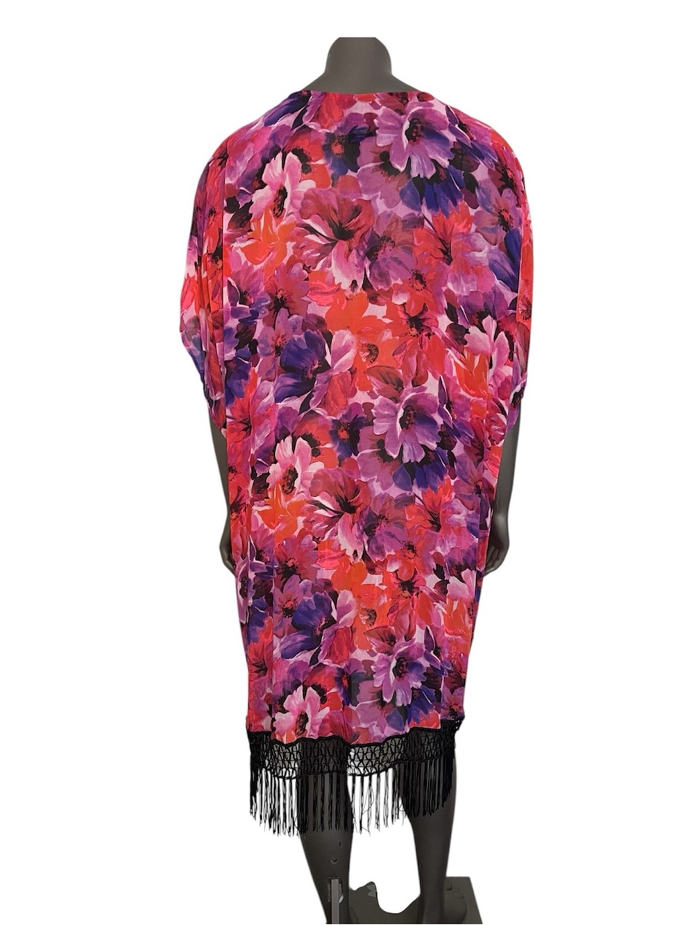 Catalina Sheer Cover Up Large Floral Kimono Kaftan Swim Pink Purple Black Swim - Picture 2 of 12